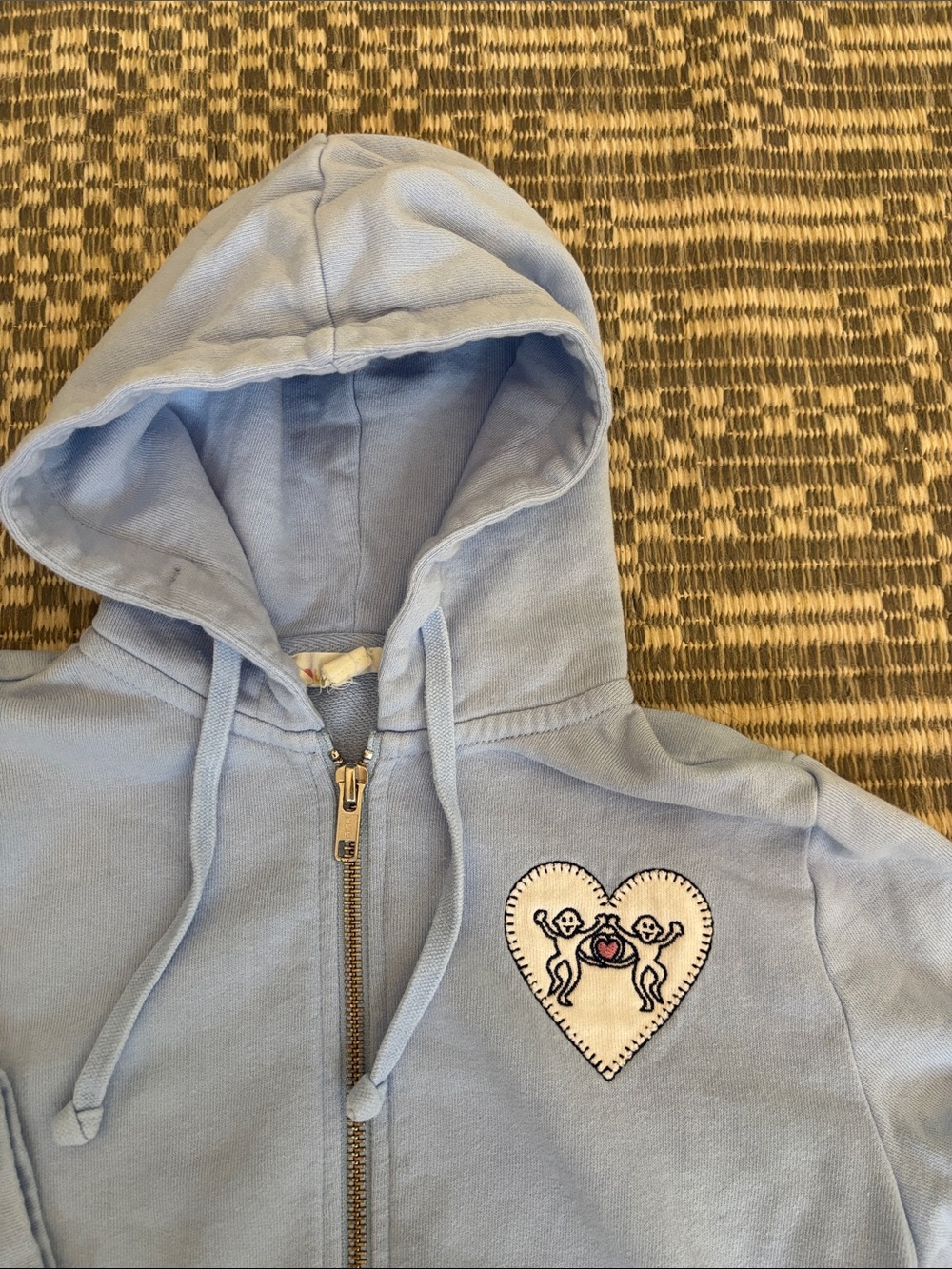 Girls Roller Rabbit Light Blue Kids Zip Hoodie with Heart Patch - Picture 2 of 3